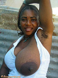 Genara with unshaved armpits and big ebony breasts